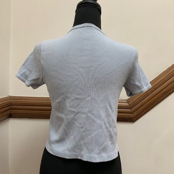 Brandy Melville Light Blue Button Up Short Sleeve Tee - Picture 2 of 3